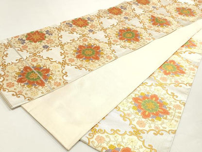 平和屋着物◎六通柄袋帯　唐織　正倉院花文　金糸　正絹　逸品　DABK8564cm