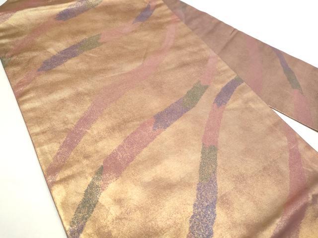 平和屋着物◎九寸名古屋帯　よろけ縞　金糸　引箔　正絹　逸品　DABK8567cm