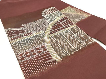 平和屋着物◎九寸名古屋帯　風景文　金銀糸　正絹　逸品　DABK8568cm