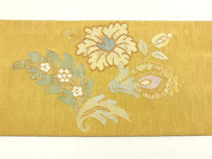 平和屋着物◎九寸名古屋帯　すくい織　草花文　金銀糸　正絹　逸品　DABK8570cm