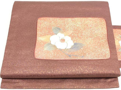 平和屋着物◎九寸名古屋帯　刺繍　草花文　金銀糸　正絹　逸品　DABK8578cm