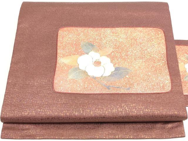平和屋着物◎九寸名古屋帯　刺繍　草花文　金銀糸　正絹　逸品　DABK8578cm