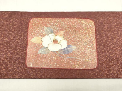 平和屋着物◎九寸名古屋帯　刺繍　草花文　金銀糸　正絹　逸品　DABK8578cm