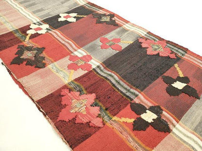 平和屋着物◎八寸名古屋帯　紬地　舞花文　金糸　正絹　逸品　DABK8580cm