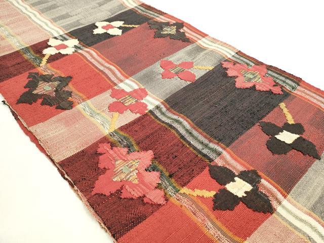 平和屋着物◎八寸名古屋帯　紬地　舞花文　金糸　正絹　逸品　DABK8580cm