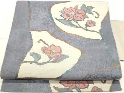 平和屋着物◎八寸名古屋帯　枝花文　正絹　逸品　DABK8586cm
