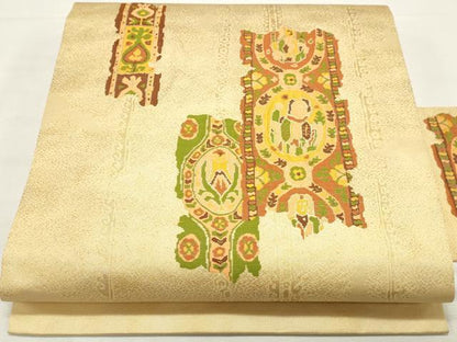 平和屋着物◎九寸名古屋帯　抽象花文　金糸　正絹　逸品　DABK8587cm