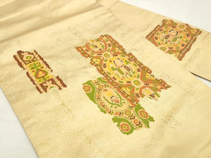 平和屋着物◎九寸名古屋帯　抽象花文　金糸　正絹　逸品　DABK8587cm