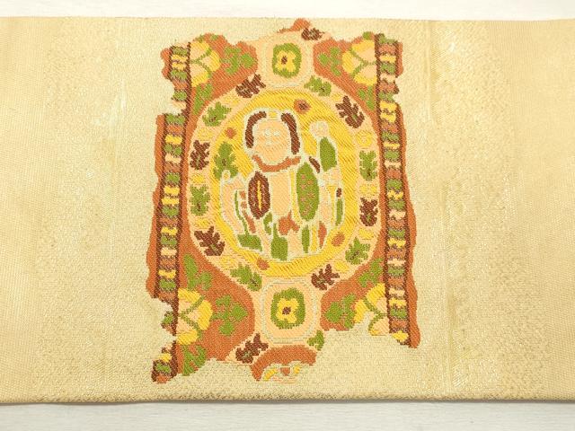 平和屋着物◎九寸名古屋帯　抽象花文　金糸　正絹　逸品　DABK8587cm