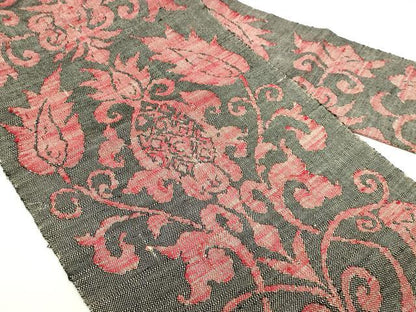 平和屋着物◎八寸名古屋帯　紬地　洋花唐草文　正絹　逸品　DABK8590cm