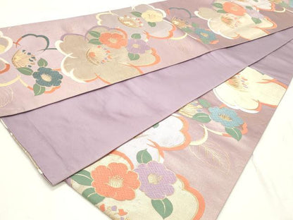 平和屋着物◎六通柄袋帯　唐織　譜季彩　草花文　金銀糸　正絹　逸品　DABK8597cm