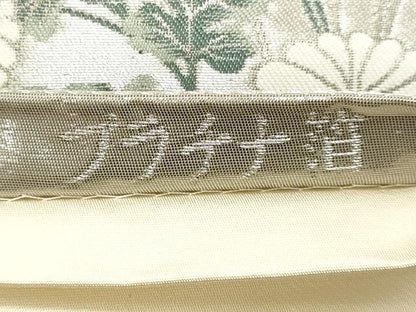 平和屋着物◎六通柄袋帯　地紙飛鶴花文　プラチナ箔　正絹　逸品　DABK8607cm