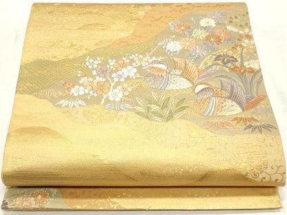 平和屋着物◎六通柄袋帯　唐織　鴛鴦花文　金銀糸　正絹　逸品　DABK8608cm