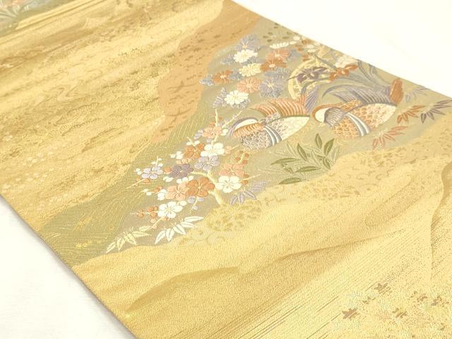 平和屋着物◎六通柄袋帯　唐織　鴛鴦花文　金銀糸　正絹　逸品　DABK8608cm