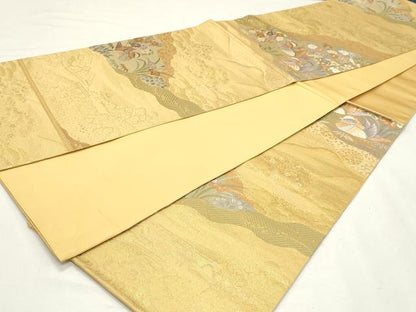 平和屋着物◎六通柄袋帯　唐織　鴛鴦花文　金銀糸　正絹　逸品　DABK8608cm