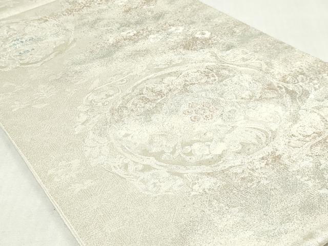 平和屋着物◎六通柄袋帯　花絵皿文　金銀糸　正絹　逸品　DABK8613cm