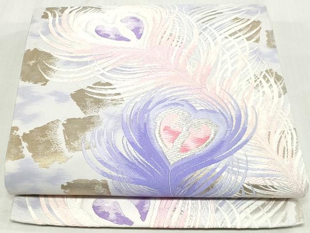 平和屋着物◎六通柄袋帯　唐織　孔雀虹彩　金銀糸　正絹　逸品　DABK8618cm