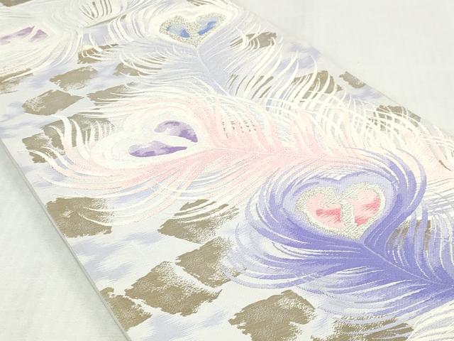 平和屋着物◎六通柄袋帯　唐織　孔雀虹彩　金銀糸　正絹　逸品　DABK8618cm