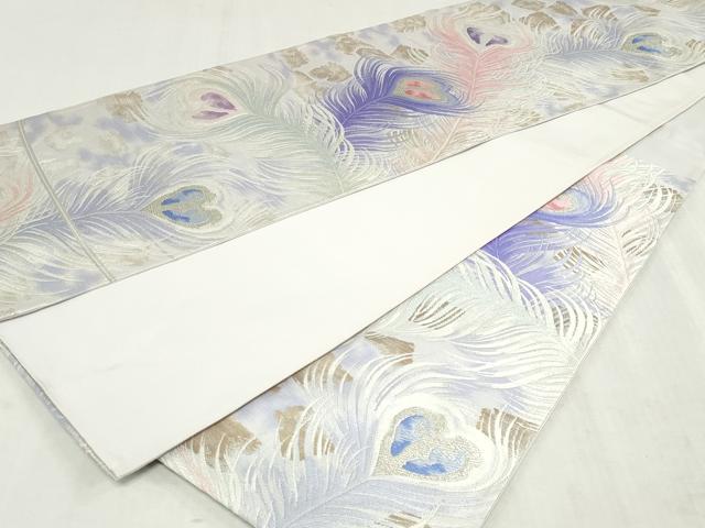 平和屋着物◎六通柄袋帯　唐織　孔雀虹彩　金銀糸　正絹　逸品　DABK8618cm