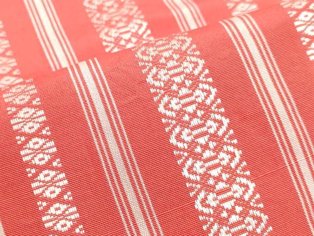 平和屋着物◎本場筑前博多織　両面　半幅帯　献上　正絹　逸品　DABK8621cm