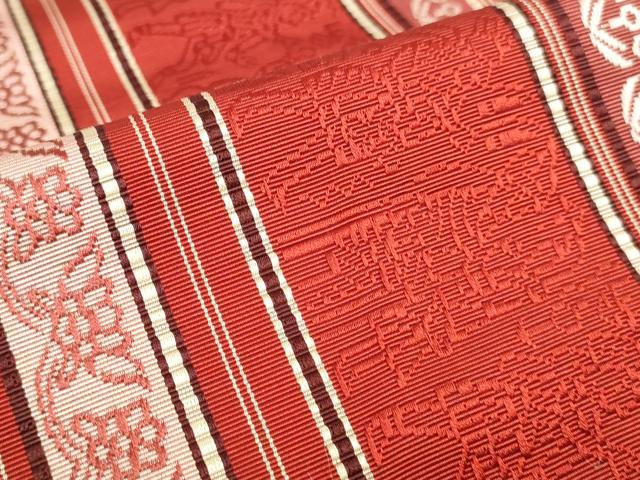 平和屋着物◎本場筑前博多織　半幅帯　エジプト壁画文様　花間道　証紙付き　正絹　逸品　DABK8628cm