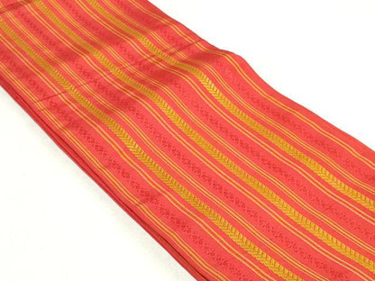 平和屋着物◎本場筑前博多織　両面　半幅帯　献上　正絹　逸品　DABK8629cm