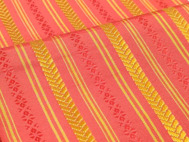 平和屋着物◎本場筑前博多織　両面　半幅帯　献上　正絹　逸品　DABK8629cm