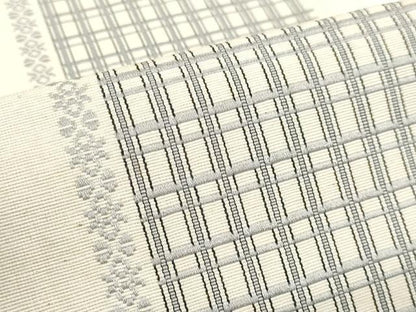 平和屋着物◎両面　半幅帯　格子文　綿　逸品　DABK8633cm