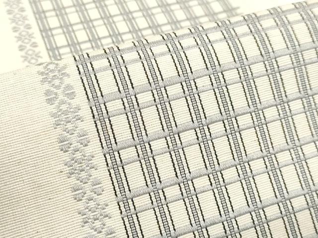平和屋着物◎両面　半幅帯　格子文　綿　逸品　DABK8633cm