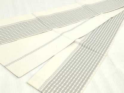 平和屋着物◎両面　半幅帯　格子文　綿　逸品　DABK8633cm