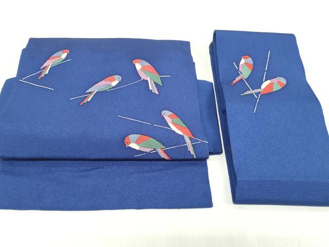 平和屋着物◎つけ帯　枝に小鳥　鬼しぼ縮緬　正絹　逸品　DABK8635cm