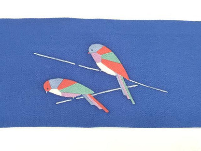 平和屋着物◎つけ帯　枝に小鳥　鬼しぼ縮緬　正絹　逸品　DABK8635cm