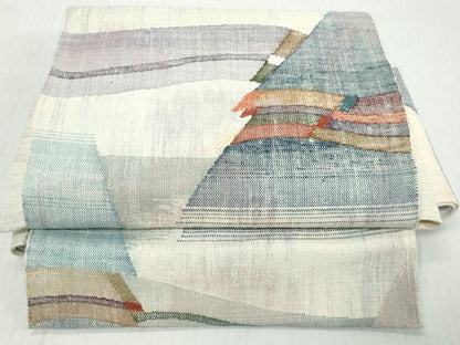 平和屋着物◎ワンタッチつけ帯　紬地　抽象文様　正絹　逸品　DABK8637cm