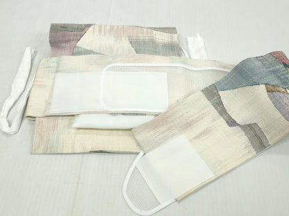 平和屋着物◎ワンタッチつけ帯　紬地　抽象文様　正絹　逸品　DABK8637cm