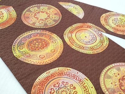 平和屋着物◎八寸名古屋帯　刺繍　花丸文　正絹　逸品　DABK8641cm