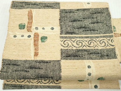 平和屋着物◎八寸名古屋帯　紬地　抽象文様　正絹　逸品　DABK8644cm