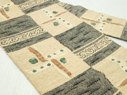 平和屋着物◎八寸名古屋帯　紬地　抽象文様　正絹　逸品　DABK8644cm