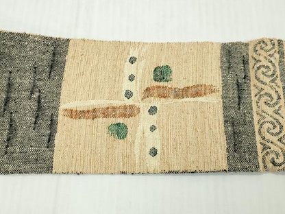 平和屋着物◎八寸名古屋帯　紬地　抽象文様　正絹　逸品　DABK8644cm