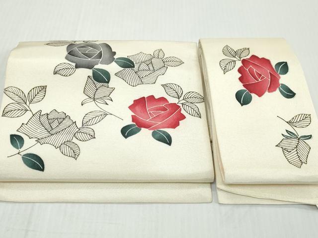 平和屋着物◎つけ帯　薔薇　バラ　正絹　逸品　DABK8651cm