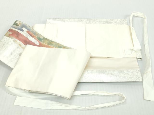 平和屋着物◎つけ帯　エ霞文　金銀糸　正絹　逸品　DABK8652cm