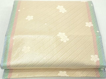 平和屋着物◎佐賀錦　両面　六通柄袋帯　草花文　金銀糸　正絹　逸品　DABK8660cm