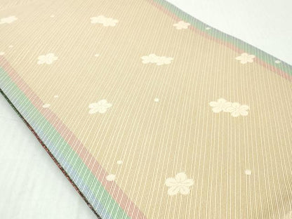 平和屋着物◎佐賀錦　両面　六通柄袋帯　草花文　金銀糸　正絹　逸品　DABK8660cm