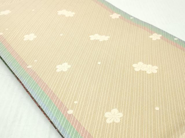 平和屋着物◎佐賀錦　両面　六通柄袋帯　草花文　金銀糸　正絹　逸品　DABK8660cm