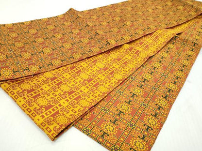 平和屋着物◎両面　全通柄袋帯　格子花文　正絹　逸品　DABK8662cm