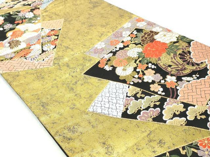 平和屋着物◎六通柄袋帯　唐織　色紙重ね花車文　金糸　正絹　逸品　DABK8666cm