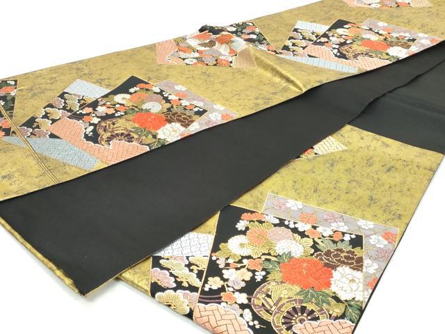 平和屋着物◎六通柄袋帯　唐織　色紙重ね花車文　金糸　正絹　逸品　DABK8666cm