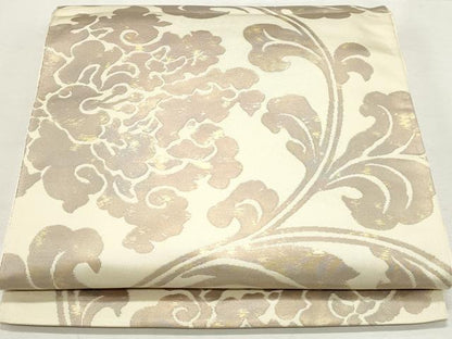 平和屋着物◎六通柄　本袋帯　手織　花唐草文　引箔　正絹　逸品　DABK8671cm