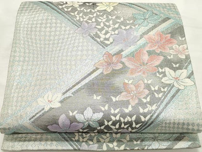 平和屋着物◎佐賀錦　六通柄袋帯　舞花文　金銀糸　正絹　逸品　DABK8672cm