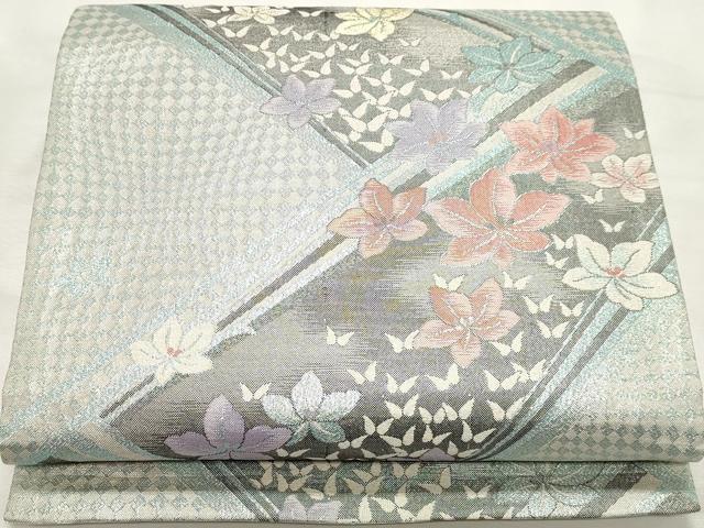 平和屋着物◎佐賀錦　六通柄袋帯　舞花文　金銀糸　正絹　逸品　DABK8672cm