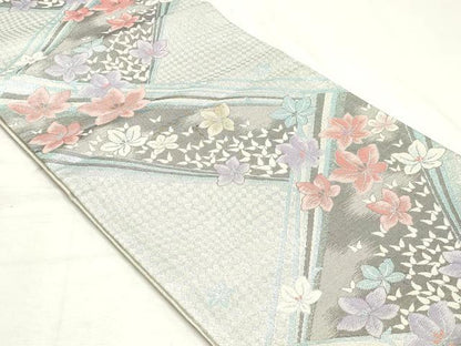 平和屋着物◎佐賀錦　六通柄袋帯　舞花文　金銀糸　正絹　逸品　DABK8672cm